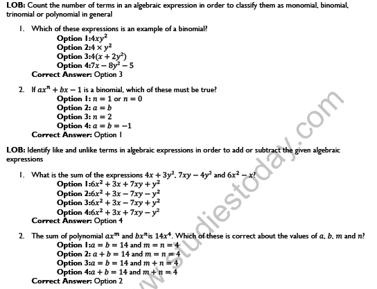 Cbse Class 8 Mathematics Algebric Expressions And Identities Worksheet Set D